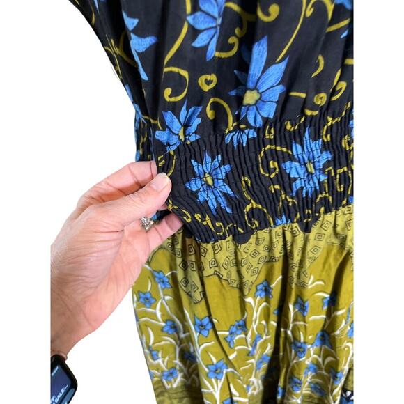 Pretty Pink Women Small Dress Blue Olive Black Cotton  Peasant‎ Boho Vintage - Picture 6 of 14